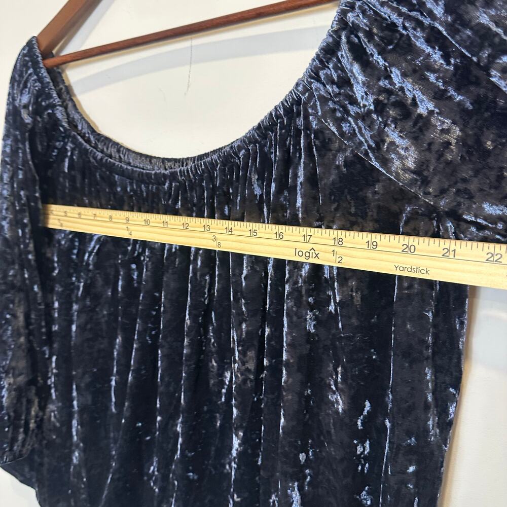 American Eagle Velvet Top XL Navy Blue Off Shoulder Boho Gothcore Whimsigoth - Picture 8 of 9